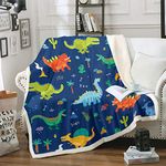 Kids Dinosaur Sherpa Blanket Cartoon Dinosaur Printed Fleece Throw Blanket for Child Boys Girls Cute Animal Pattern Plush Blanket Children Fuzzy Blanket for Sofa Bed Couch Single 50x60 Inch