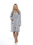 Daisy Dreamer Womens Zip Through Hooded Fleece Robe Lounger Dressing Gown Bath Robes Loungewear (Grey Stripe, L)