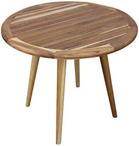 EcoDecors Mid-Century Modern Decor Round Wood Dining Table 36" Wide Natural Teak Modern Round Dining Table in Earthy Teak Finish for Indoors and Outdoors