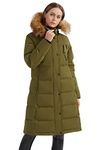 OROLAY Women's Down Jacket Winter Long Coat Windproof Puffer Jacket with Fur Hood Martini Olive 2XL