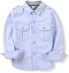 OCHENTA Toddler Boys Oxford Button Down Shirt Long Sleeve Utility Sports Casual Western Tops Blue Tag 110CM - 3T