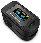 Fingertip Pulse Oximeter, Blood Oxygen Saturation Monitor (SpO2) with Pulse Rate Measurements and Pulse Bar Graph, Portable Digital Reading OLED Display, Batteries Included