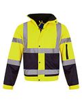 shelikes Hi Vis Viz Visibility Bomber Workwear Security Safety Fluorescent Hooded Padded Waterproof Work Wear Jacket Coat [YELLOW/NAVY XL]