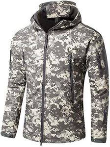 Flygo Men's Outdoor Military Hooded Tactical Fleece Softshell Jacket Coat (Medium, ACU)