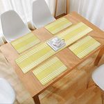 HOKIPO IN70-272 Cotton Rectangular Ribbed Washable Dining Table Mats Washable with Runner (Yellow) - 4 Pieces