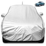FABTEC Waterproof Car Body Cover for Maruti Dzire (2012-2016) with Mirror and Antenna Pocket, Soft Cotton Lining, Triple Stitched (Heat Resistant Metallic Silver with Black Piping)