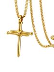 PIYIZ Mens Cross Necklaces 18K Gold Plated Box Chain Pendant Stainless Steel Simple Nail Cross Necklace for Men Women