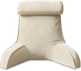 NXHMSWYG Reading Pillow for Bed Adult Size, Back Pillow for Sitting in Bed, Shredded Memory Foam Bed Chair Pillow with Arms, Pockets, Washable Cover (Beige, Large)
