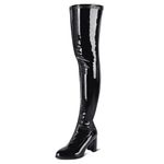 girgod Thigh High Boots for Women Sexy Pointed Toe Over The Knee Boots Cosplay Dance Party Patent Leather Chunky Heels GOGO Knee High Boots, Black, 7