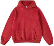 FAIABLE Womens Oversized Hoodie Couples Heavyweight Hoodies Vintage Acid Wash Hoodie Cotton Fleece Hoodies for Women, Red, Medium