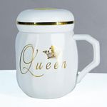 BonZeal Ceramic Elegant White Queen Coffee Mug Gift for Anniversary, Birthday Gift for Girls, Birthday Gift for Women, Anniversary Gift for Wife Pack of 1 450 ml