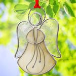 KUNDGLA Angel Stained-Glass Sun-Catcher, Decorative Indoor Windows Metal Suncatcher Ornament, Gifts for Friends Mom Teacher Birthday Christmas Tree Holiday Hanging Décor (Yellow Angel)