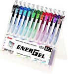 Pentel Energel Liquid Gel Pen Retractable 0.7mm Medium Nib Wallet of 12 Assorted Standard Colours (BL77-12AST1)