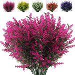 RECUTMS 8 Bundles Artificial Flowers Fake Outdoor Plants Faux UV Resistant Lavender Flower Plastic Shrubs Indoor Outside Hanging Decorations (Fuchsia)