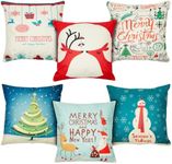 Juvale 6 Pack Holiday Throw Pillow Covers, Merry Christmas, Reindeer, Xmas Tree, Seasons Tidings, Happy New Year, 18x18 Inch