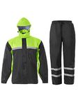 Men's Rain Suit High Visibility Reflective Work Rain Jacket Pants for All Sport Farm Fishing Motorcycle (Hi-Vis Black/Green Hi-Vis Black/Green Large)