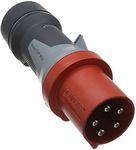 MENNEKES 13112 Power TOP Xtra Plug with Rubberized Area, IP 44 Protection, 6 hours Earth Position, 5 Pole, 63 A Current, 400V, Red