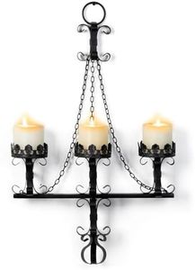 Black Wall Candle Sconces,3 Iron Candelabra,Gothic Victorian Wall Decor,Rustic Wall Candle Holder for Bathroom,Staircase Wall,Living Room,Dining Room