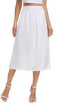 Vlazom Women's Satin Half Slips Lace Long Underskirt Soft Waist Slips for Under Dresses Long Skirt Petticoat,White,L