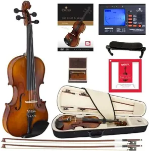 Cecilio CVN-320L Solidwood Ebony Fitted LEFT-HANDED Violin with D'Addario Prelude Strings, Size 4/4 (Full Size)