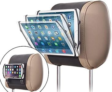 TFY Car Headrest Mount Holder Angle Adjustable Car Headrest Mount Holder with Silicon Holding Net for Phones and Tablets