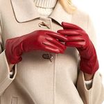 MGGMOKAY Womens Winter Leather Gloves Warm Cashmere Lined Touchscreen Driving Sheepskin Gloves,Red,L