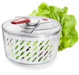 Valore Large Salad Spinner with Serving Bowl and Lid - Effortless Spinning - Lettuce Spinner, Fruit and Vegetable Washer Dryer - Easy to Clean Kitchen Essential, Red and White