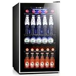 Havato Wine Cooler, 26 Bottle 130 Can Compact Beverage Fridge with Glass Door for Wine/Beer/Soda, LED Light, 3.2cu.ft, Quiet Wine Refrigerator with Digital Display for Home/Office/Bar, Black
