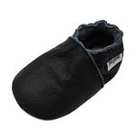 Mejale Baby Shoes Soft Soled Leather Moccasins Infant Toddler Crib Prewalker(6-12 Months) Black