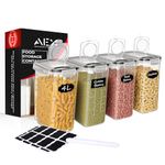 AEX Airtight Cereal Storage Containers Pantry Food Organization Dispenser Sugar, Flour, Snack Leak-proof With Black Locking Lids (Pack of 4)