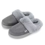 NineCiFun Women and Men Suede House Slippers Slip on Fuzzy Slippers with Faux Fur Lining Indoor Outdoor Home Shoes with Rubber Sole Grey（Women's Size 11-12,Men's Size 9-10）