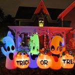 8FT Long Halloween Inflatables Three Ghosts with Pumpkin Candy Bags, Halloween Decorations Outdoor Yard with 3 Colours Changing Lights Blow Ups for Halloween Party Indoor Outdoor Decor