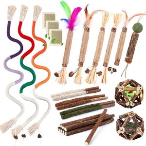 WOUSEDO 27 Pack Catnip Chew Toys for Cats,Cotton Sisal Rope Toys,Cat Natural Silvervine Sticks,for Cat Teeth Cleaning and Dental Care,Interactive Toy for Bored Indoor Cats