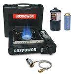 Propane or Butane Stove with Windblocker, 10,000 BTU Dual Fuel Propane Stove for Camping, Automatic Ignition Gas Portable Stove with Propane Adapter Hose Carrying Case for Outdoor (Fuel Not Included)