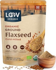 LOOV Organic Ground Flaxseed - Cold-Milled Flax Seeds - High Fiber, 5.1 g Plant-Based Omega-3 (ALA), For Smoothies & Baking, Flaxseed Meal, Linaza Molida Grown in Finland, 23 oz Resealable Pouch