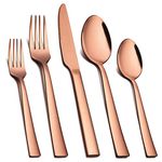 Homikit 20-Piece Copper Cutlery Flatware Set, Stainless Steel Square Silverware Set for 4, Eating Utensils Tableware Include Knife Spoon Fork, Dishwasher Safe, Shiny Mirror Polished