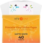 HTVRONT Printable Vinyl for Inkjet Printer & Laser Printer, 40 Pcs Matte Sticker Paper for Printers, Waterproof & Dry Quickly Printable Vinyl Sticker Paper for HP, Epson and Other Printers - 8.5"x11"