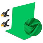 EMART 5x7ft Green Screen Backdrop, Polyester Wrinkle-Resistant Curtain Fabric, Chroma-Key greenscreen Cloth Sheet for Zoom, Including 2 Spring Clamps Suitable for Photoshoot, Interview, Live Stream