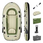 Bestway Hydro-Force Voyager X3 Inflatable 3 Person Water Raft Outdoor Floating Boat Set | includes Inflatable Boat, Aluminum Oars, Hand-Pump and Carry Bag