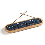 Folkulture Incense Holders for Sticks or Insence Trays, Modern Incense Ash Catcher or Insent Burn Holder for Home Décor, Wooden Incense Stick Holder, Mango Wood Trough, Cosmic- Dark Blue