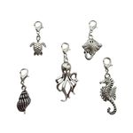 5pcs in set, Clip on Charm Set, Handmade Jewelry, Gothic Ocean Jewelry Lover, Octopus Sea Turtle Charm, Summer Beach Jewelry