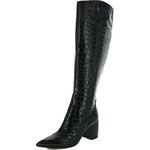 MARC FISHER Womens Black Crocodile Print Comfort Retie Pointed Toe Block Heel Zip-Up Leather Heeled Boots UK Size 5.5