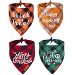 ADOGGYGO 4 Pack Plaid Holiday Dog Bandana, Halloween Thanksgivng Christmas Dog Bandana Scarf Kerchief Christmas Thanksgivng Halloween Bandana for Medium Large Dogs (Large, Holiday-1)