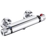 Thermostatic Shower Mixer Bar Wall Mounted Shower Mixer Tap Chrome Brass Shower Thermostatic Mixer Valve, 38°C Anti Scald Shower Bar Mixer Valve Intelligent Constant Temperature Exposed for Bathroom