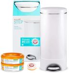 Munchkin® Step™ Diaper Pail Powered by Arm & Hammer, 1 in Odor Control, Award-Winning, Includes 1 Snap, Seal & Toss™ Bag, 2 Refill Rings, 1 Starter Refill Ring, and 2 Puck™ Baking Soda Cartridges