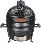 Sac Kamado 16" Ceramic BBQ Grill Oven, Charcoal Smoker, Black, Outdoor Cooker with Temperature Control, Large 250 sq inch Cooking Area, Heat Deflector, Stainless Steel Ash Tool