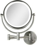 Ovente Lighted Wall Mount Mirror, 8.5 Inch, Dual-Sided 1x/7x Magnification, Hardwired Electrical Connection, Natural White LED Lights, 9-Watts, Nickel Brushed (MPWD3185BR1X7X)