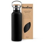 Bambaw Insulated Water Bottle 32 oz, Black Water Bottle with Handle, Stainless Steel Water Bottle, Double Wall Water Bottle, 1 Liter Water Bottle, Large Water Bottle 32oz – Jet Black