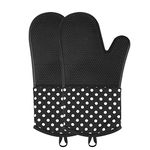 Silicone Oven Mitts, Extra Long Kitchen Oven Gloves, Ovawa Professional Heat Resistant Baking Gloves, 1 Pair, Black