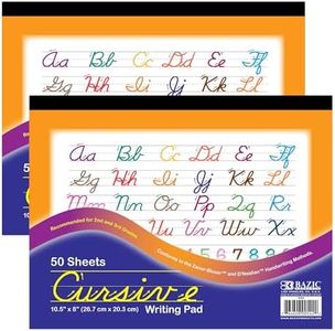 BAZIC Products Cursive Writing Pad 50 Sheet 10.5" X 8", Handwriting Learning Practice Workbook, for Beginning, Grades 2-3, 2-Pack